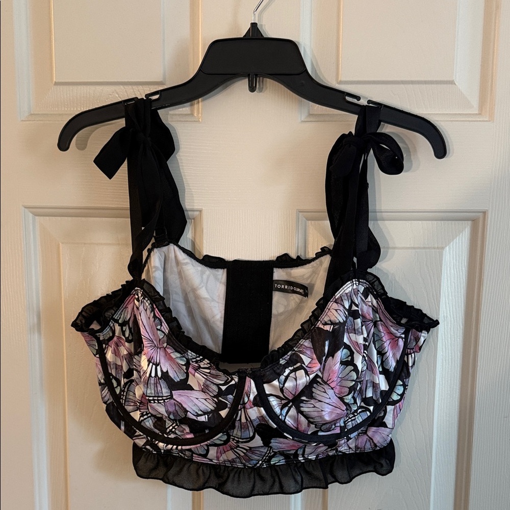 Torrid Black and Pink Butterfly Print Bra